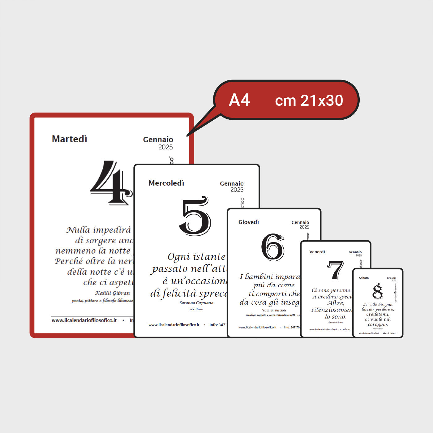 CALENDARIO FILOSOFICO 2026 -  A4 GRANDE 21x30 CM - CON SUPPORTO DA APPENDERE