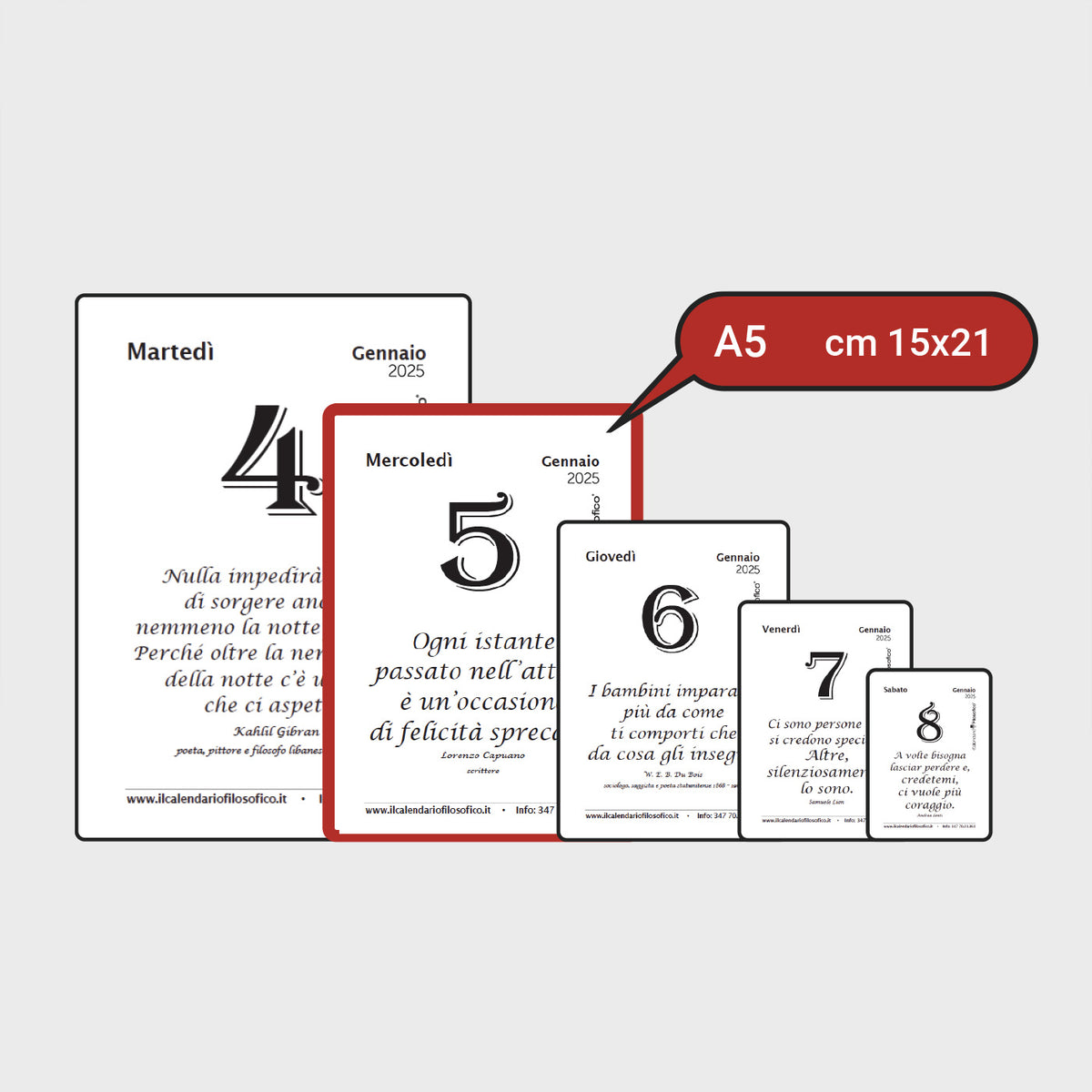 CALENDARIO FILOSOFICO 2027 - A5 MEDIO 15x21 CM - CON SUPPORTO IN LEGNO