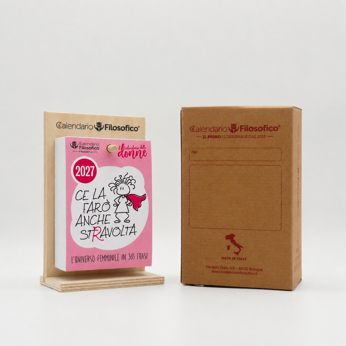 CALENDARIO DELLE DONNE 2027 - A6 PICCOLO 10 x 14 CM - CON SUPPORTO IN LEGNO