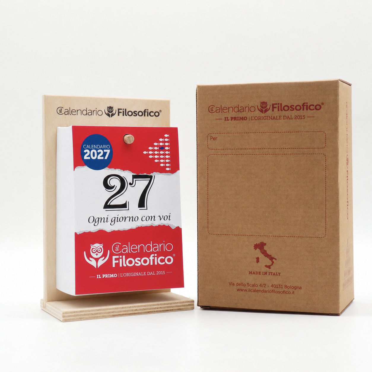 CALENDARIO FILOSOFICO 2027 - A6 PICCOLO 10 x 14 CM - CON SUPPORTO IN LEGNO