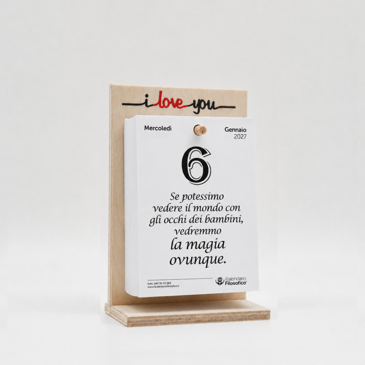 CALENDARIO FILOSOFICO 2027 - A6 PICCOLO 10 x 14 CM - CON SUPPORTO IN LEGNO SERIGRAFATO