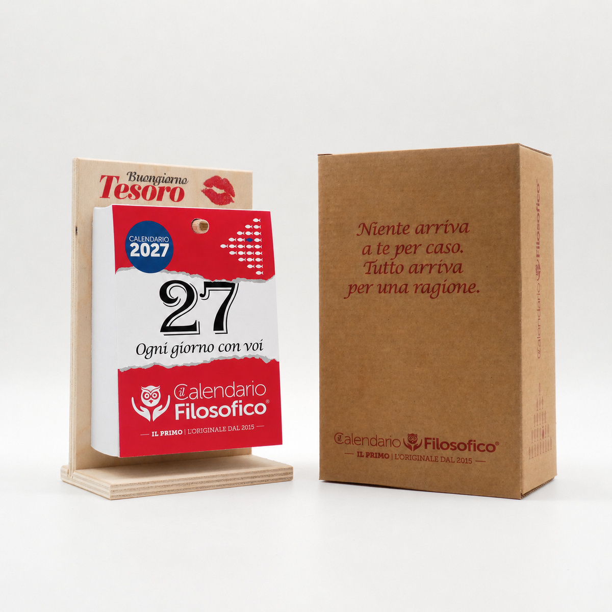CALENDARIO FILOSOFICO 2027 - A6 PICCOLO 10 x 14 CM - CON SUPPORTO IN LEGNO SERIGRAFATO