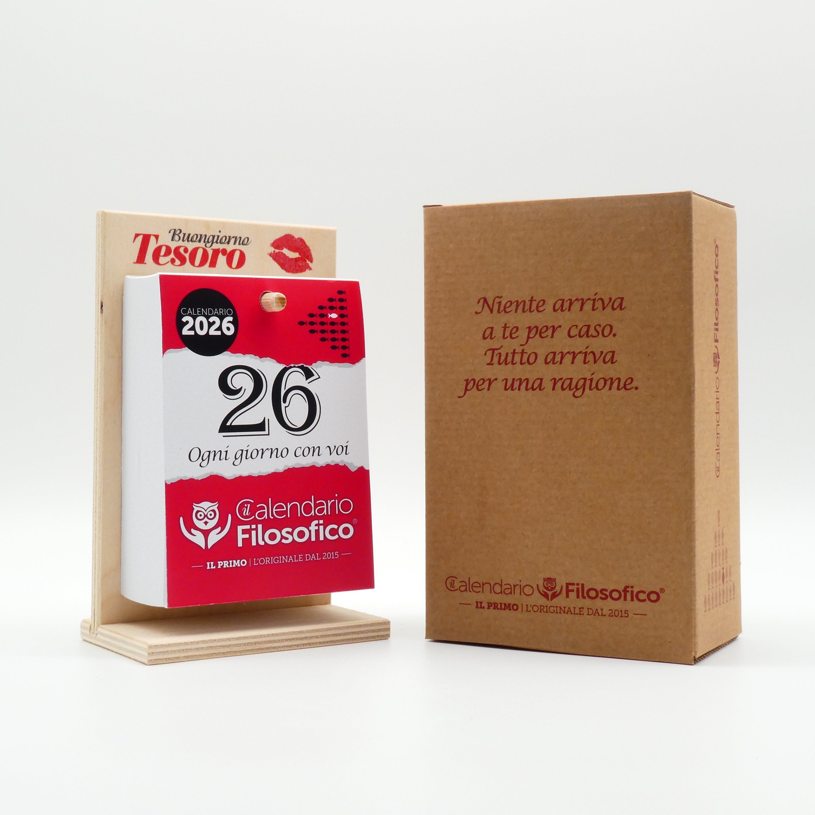 CALENDARIO FILOSOFICO 2026 - A6 PICCOLO 10 x 14 CM - CON SUPPORTO IN LEGNO SERIGRAFATO