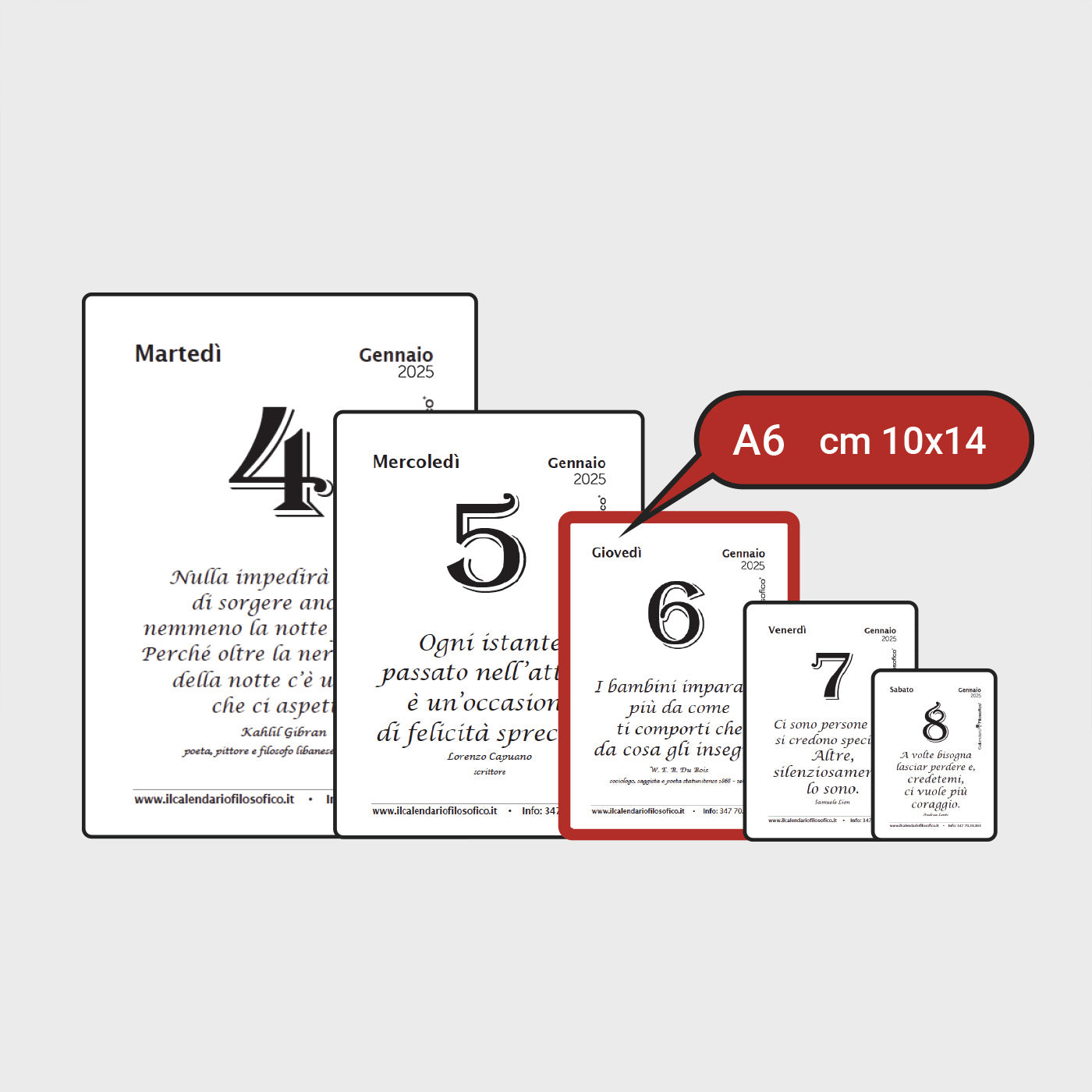 CALENDARIO FILOSOFICO 2026 - A6 PICCOLO 10 x 14 CM - CON SUPPORTO IN CARTONE  E SCATOLA REGALO