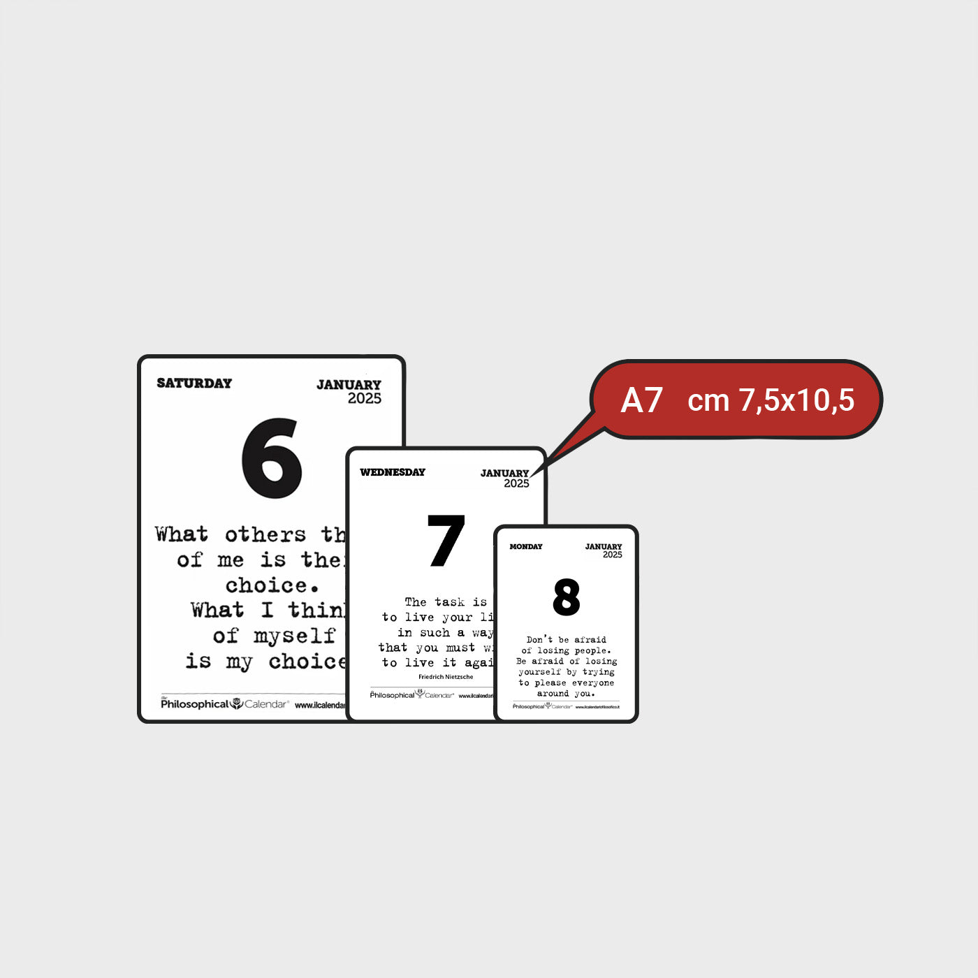 CALENDARIO IN INGLESE 2026 - A7 MIDI 7,4 x 10,5 CM - SUPPORTO CARTONE E SCATOLA REGALO