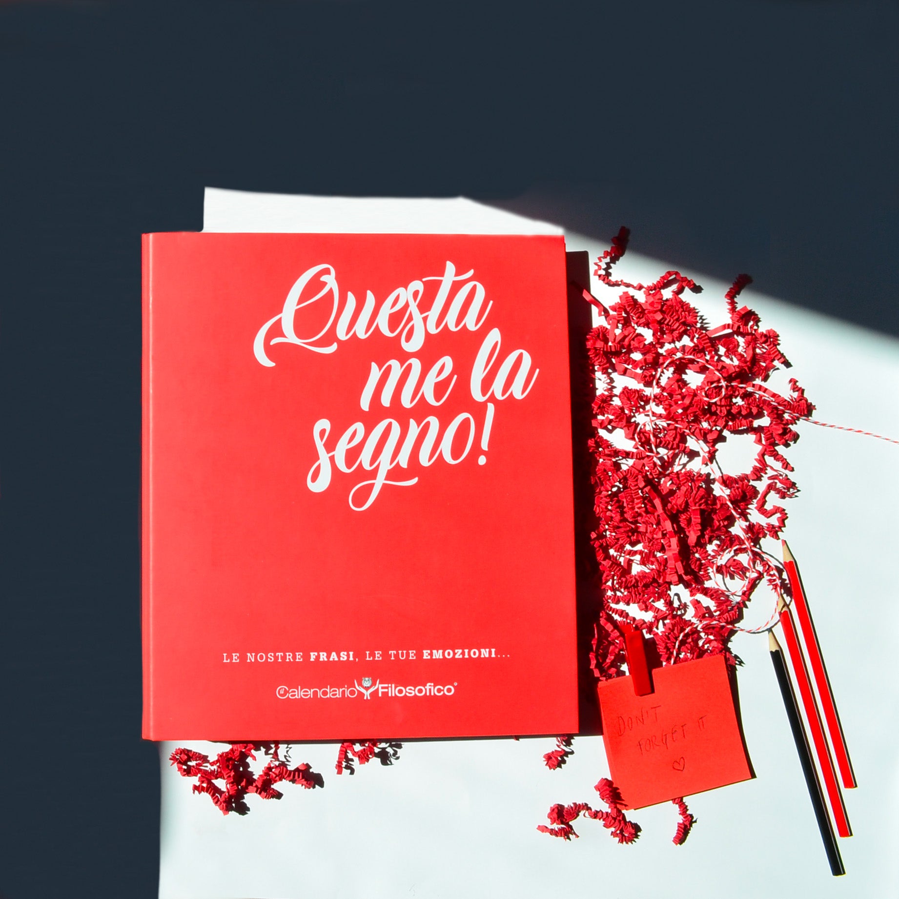 Copertina raccoglitore di frasi ''Questa me la segno'' di colore rosso. 
