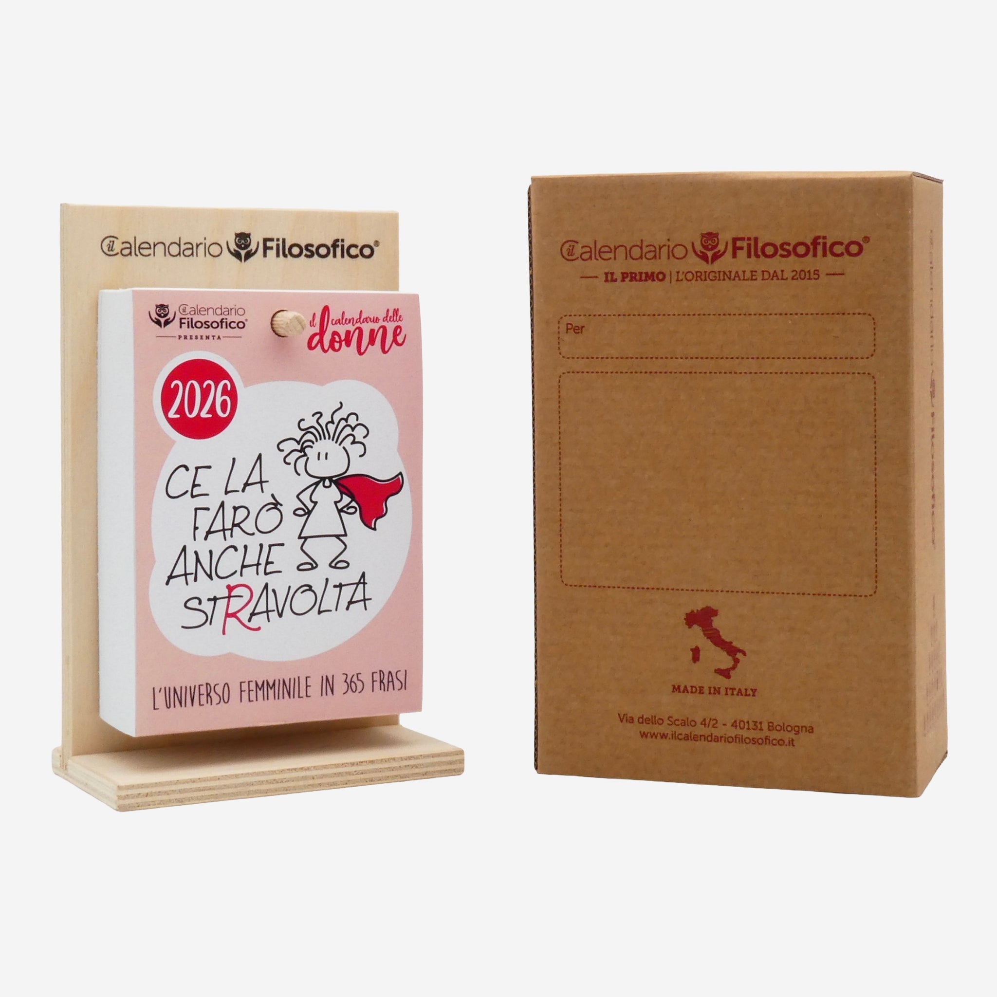 CALENDARIO DELLE DONNE 2026 - A6 PICCOLO 10 x 14 CM - CON SUPPORTO IN LEGNO