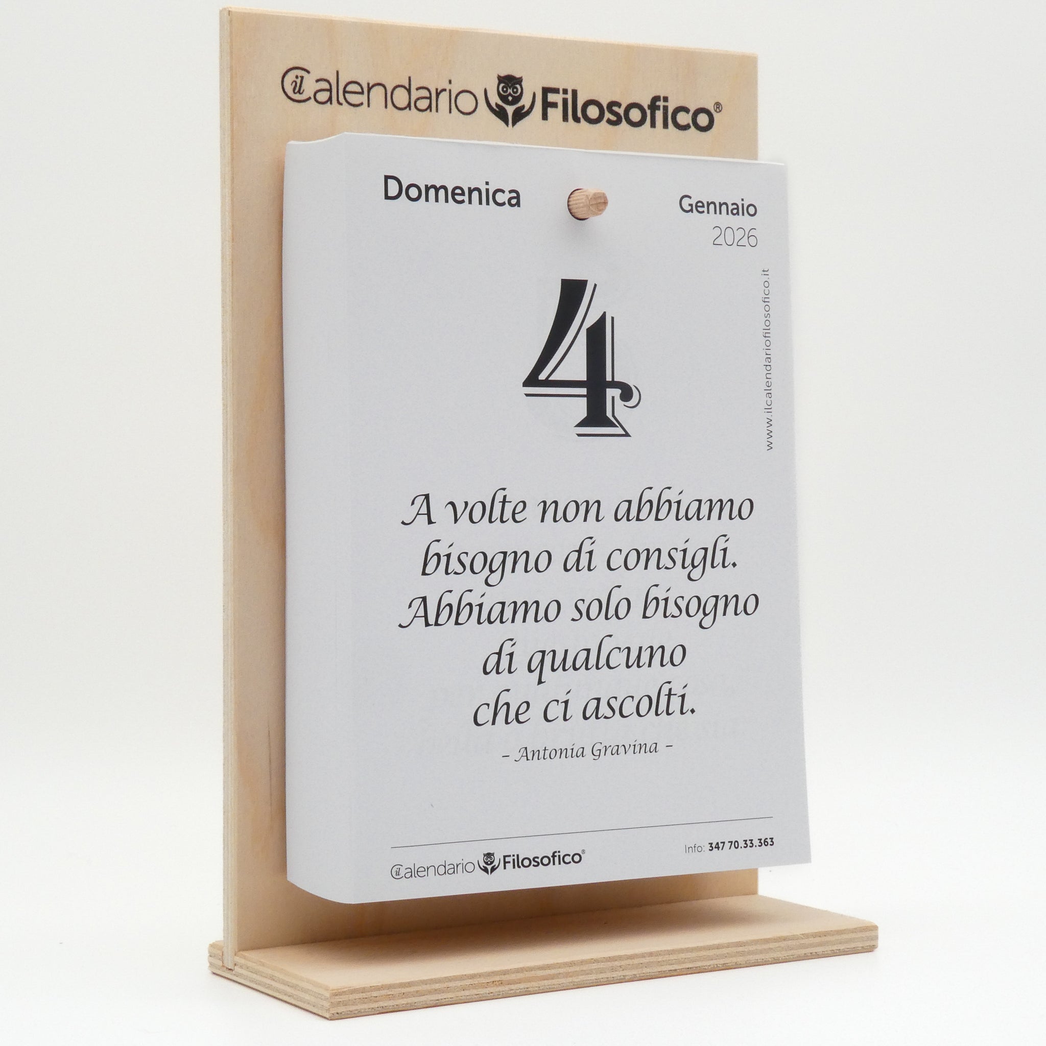 CALENDARIO FILOSOFICO 2026 - A4 GRANDE 21x30 CM - CON SUPPORTO IN LEGNO