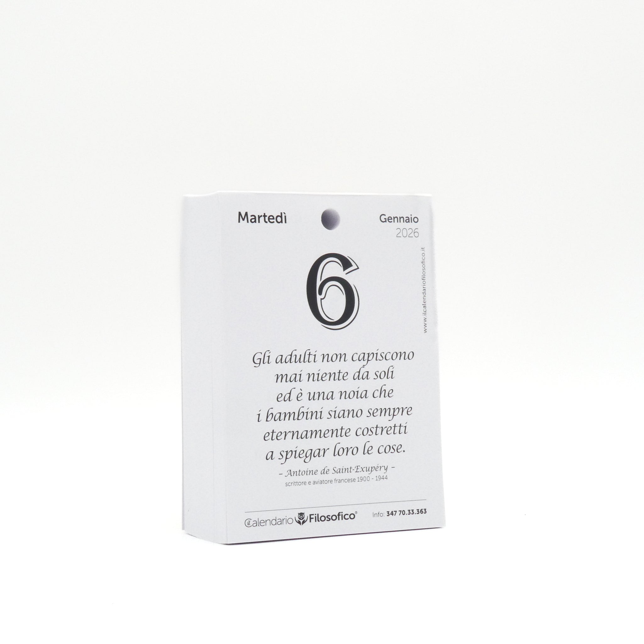 Inserto Calendario Filosofico 2026 A6 10 x 14 cm interno, con data, frase e riflessione del giorno