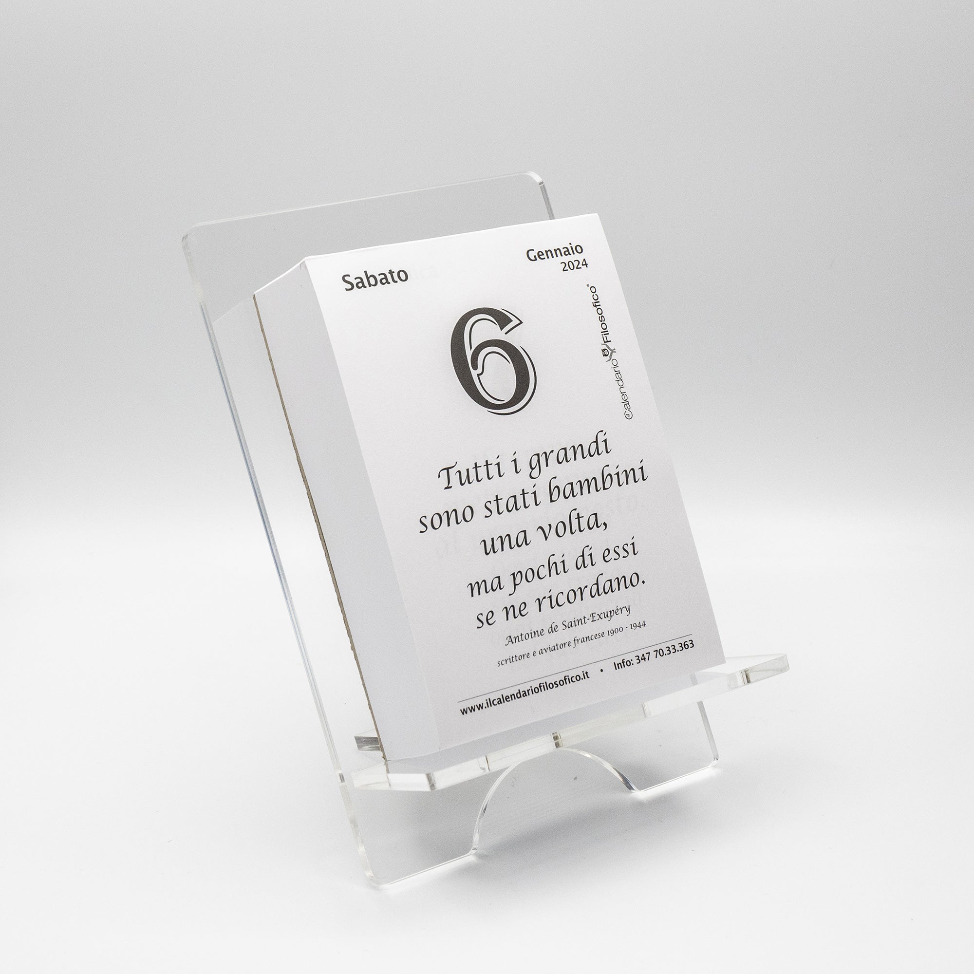 CALENDARIO FILOSOFICO 2024 - A6 PICCOLO 10 x 14 CM - CON SUPPORTO IN PLEXIGLASS TRASPARENTE