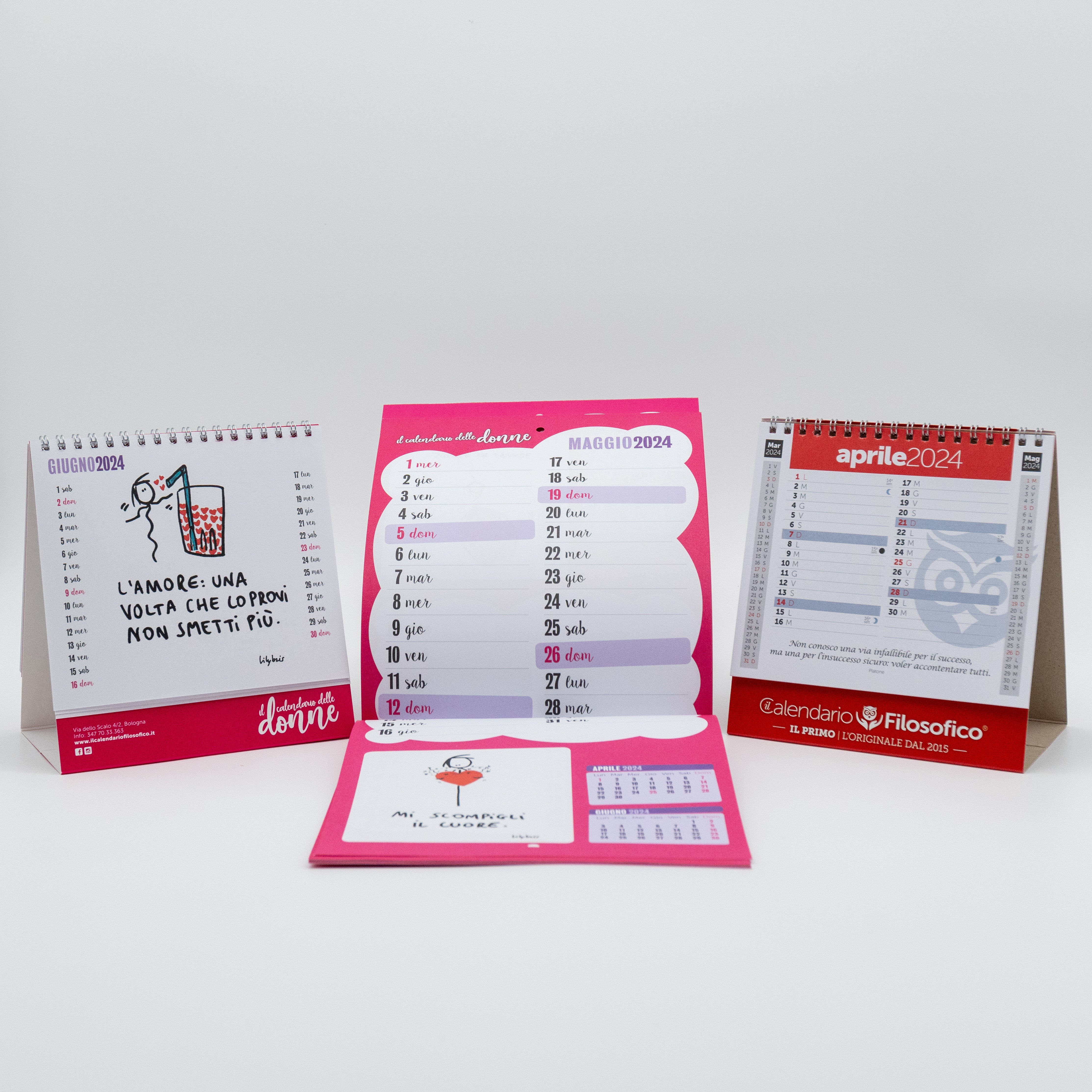 KIT 3 CALENDARI: 2 DA TAVOLO (FILOSOFICO+DONNE) + 1 DA PARETE (DONNE)
