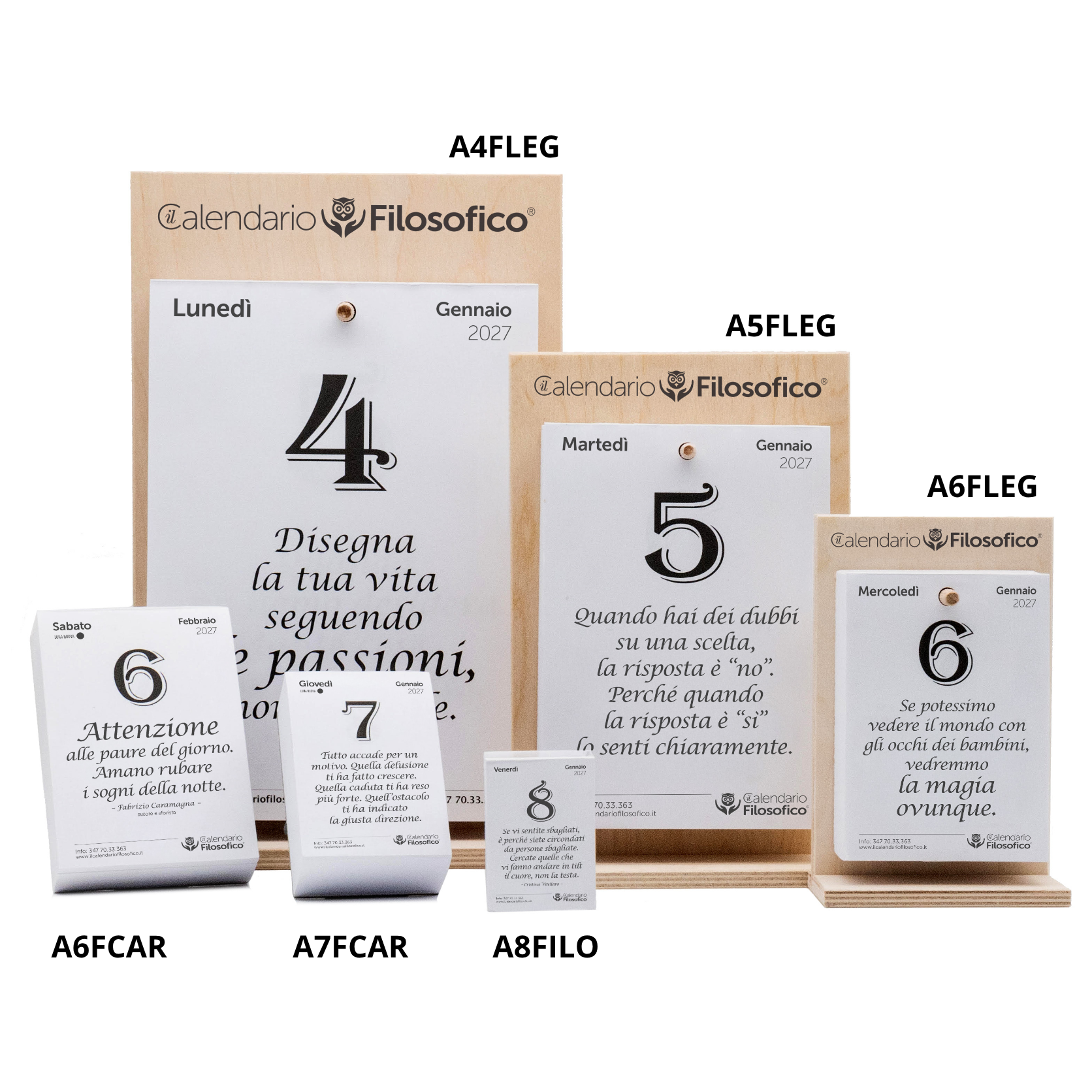 CALENDARIO FILOSOFICO 2027 - A4 GRANDE 21x30 CM - CON SUPPORTO IN LEGNO