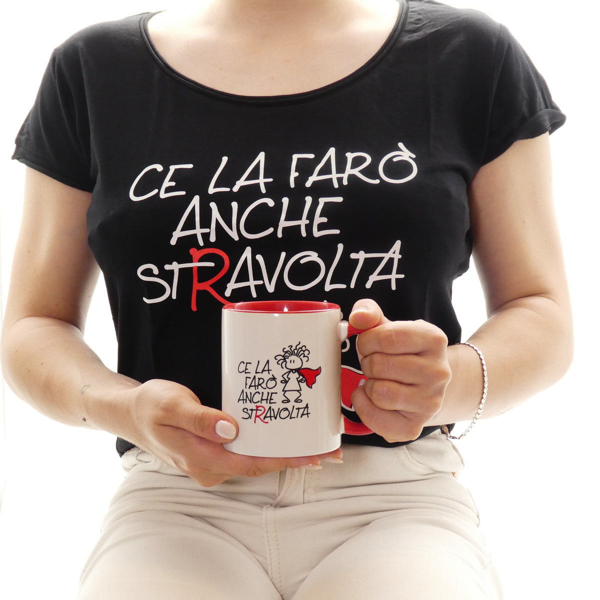 T- SHIRT - MAGLIETTA NERA DA DONNA "CE LA FARO’ ANCHE STRAVOLTA"