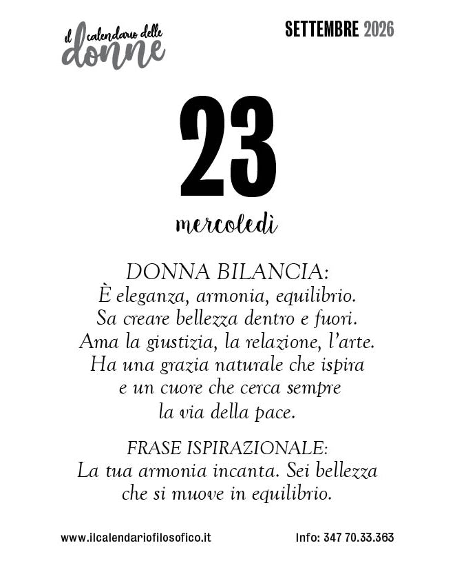 Frase del calendario delle donne  2026-09-23