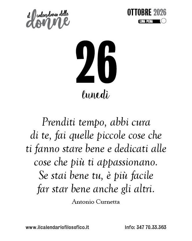 Frase del calendario delle donne  2026-10-26