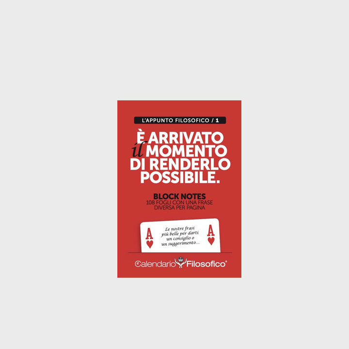 Block notes rosso “È arrivato il momento di renderlo possibile” con frasi ispirazionali, 100 fogli staccabili