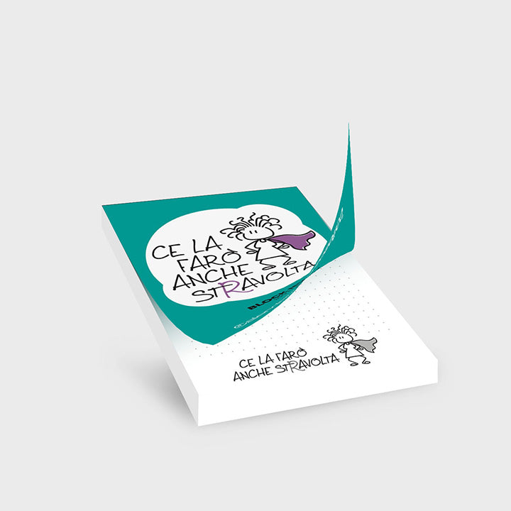 Block notes “Ce la farò anche stravolta” con illustrazione ironica, 100 fogli staccabili puntinati