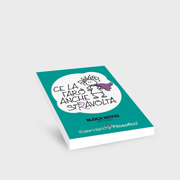 Block notes “Ce la farò anche stravolta” con illustrazione ironica, 100 fogli staccabili puntinati