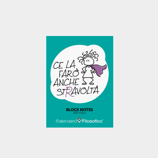 Block notes “Ce la farò anche stravolta” con illustrazione ironica, 100 fogli staccabili puntinati